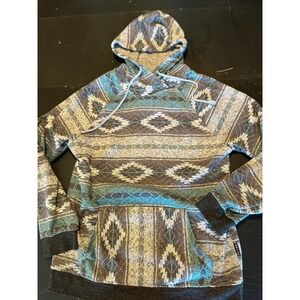 BKLYN Aztec Print Hoodie Pullover Sweatshirt Gray Blue Patterned‎